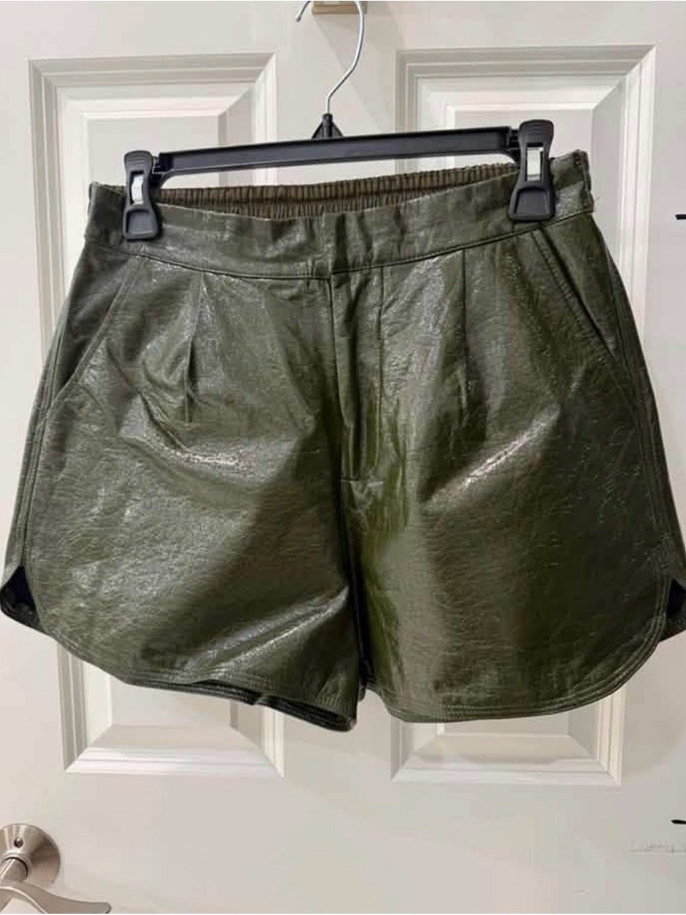 Entro Olive Green Faux Leather Women’s Shorts